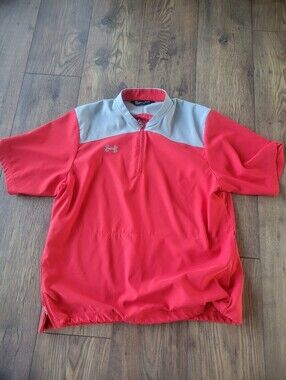 Under Armour Triumph Cage Jacket Red Gray Quarter Zip Short Sleeve Size L
